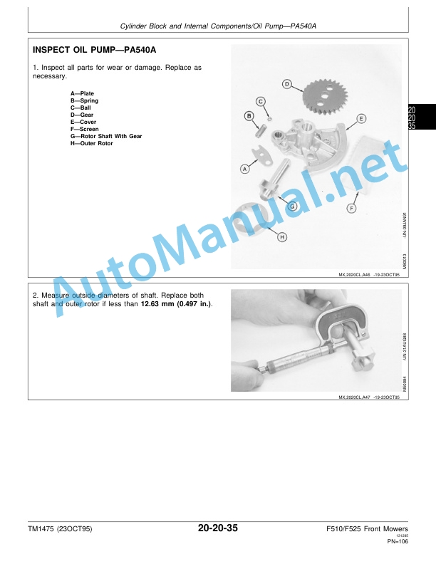 Alternative view of John Deere F510 and F525 Residential Front Mowers Technical Manual TM1475 (23OCT95)