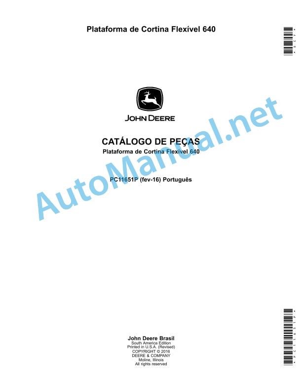 John Deere Flexivel Curtain Platform 640 Parts Catalog PC11651P fev-16 Portuguese