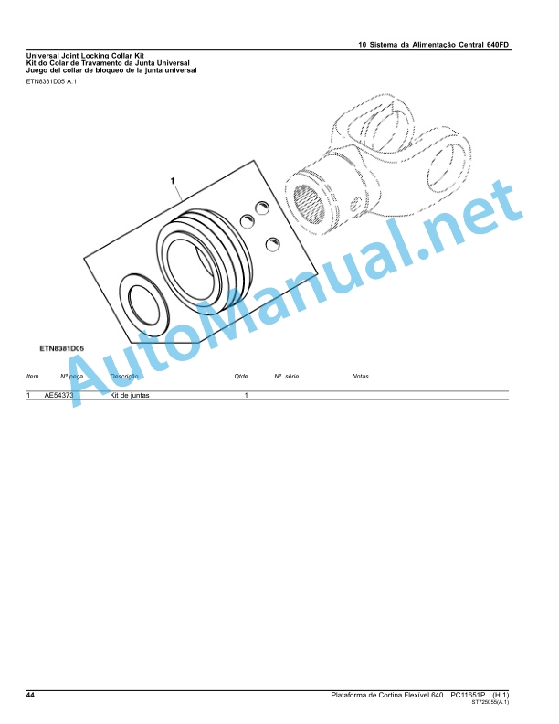 Alternative view of John Deere Flexivel Curtain Platform 640 Parts Catalog PC11651P fev-16 Portuguese