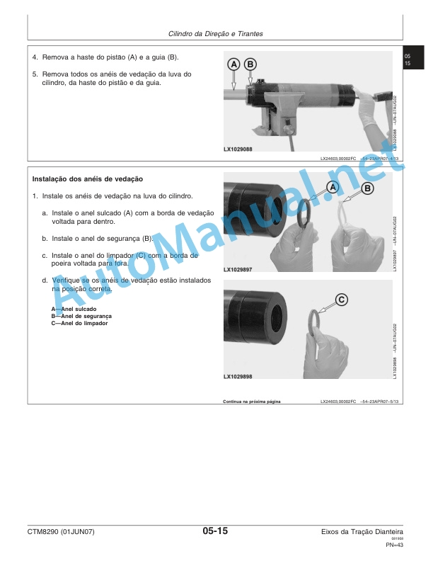Alternative view of John Deere Front Axle 725, 730, 733, 740, 745, 750 and 755 Component Technical Manual CTM8290 01 Jun 2007 Portuguese