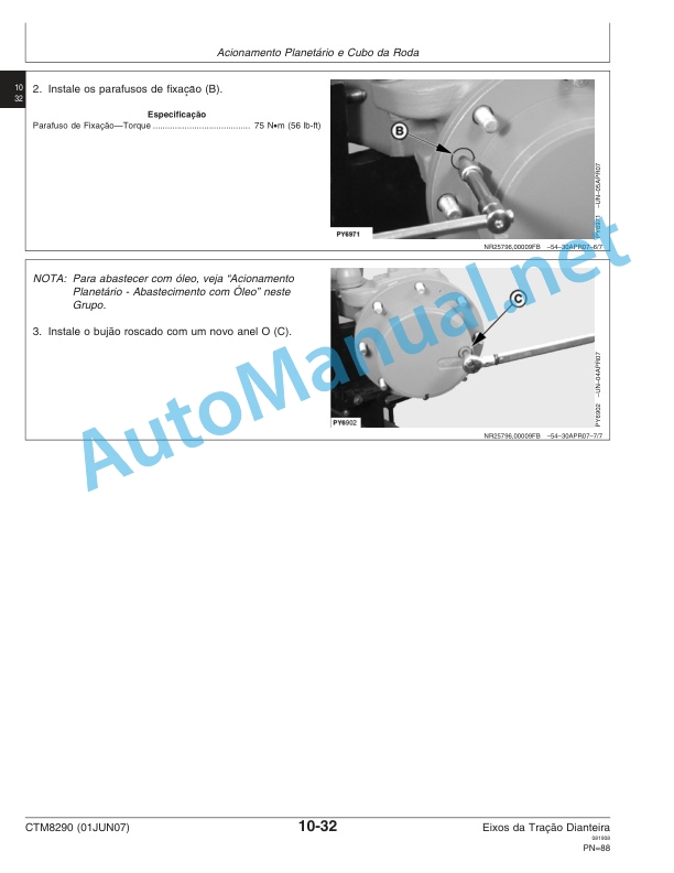 John Deere Front Axle 725, 730, 733, 740, 745, 750 and 755 Component Technical Manual CTM8290 01 Jun 2007 Portuguese 3 John Deere Front Axle 725, 730, 733, 740, 745, 750 and 755 Component Technical Manual CTM8290 01 Jun 2007 Portuguese - Image 3