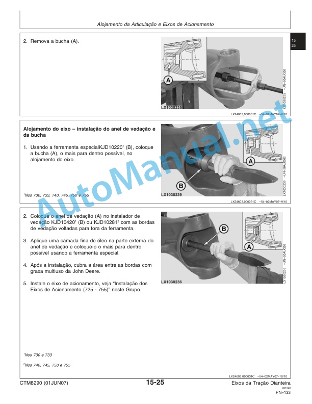 John Deere Front Axle 725, 730, 733, 740, 745, 750 and 755 Component Technical Manual CTM8290 01 Jun 2007 Portuguese 4 John Deere Front Axle 725, 730, 733, 740, 745, 750 and 755 Component Technical Manual CTM8290 01 Jun 2007 Portuguese - Image 4