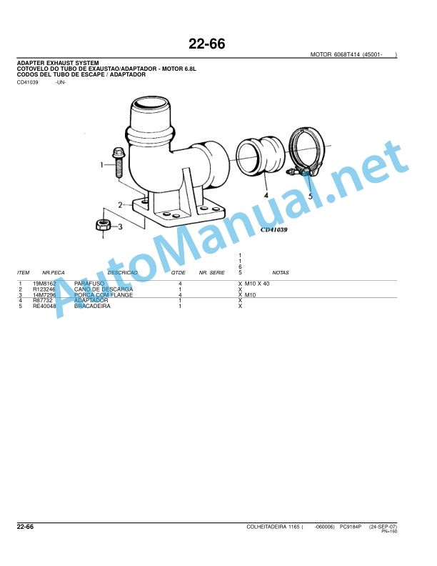 Alternative view of John Deere Harvester 1165 Parts Catalog PC9184P 24-Sep-07 Portuguese