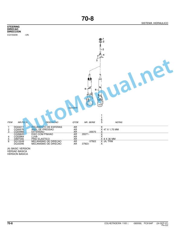 John Deere Harvester 1165 Parts Catalog PC9184P 24-Sep-07 Portuguese 3 John Deere Harvester 1165 Parts Catalog PC9184P 24-Sep-07 Portuguese - Image 3