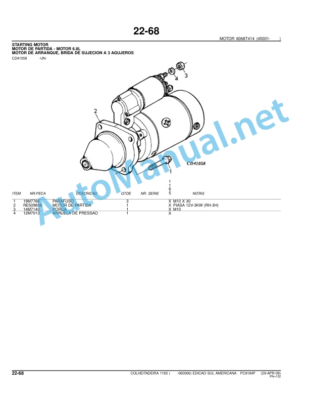 Alternative view of John Deere HARVESTER 1165 Parts Catalog PC9184P 29-APR-09 Portuguese