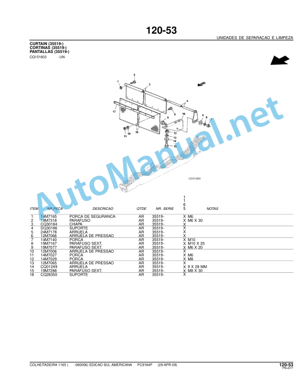 John Deere HARVESTER 1165 Parts Catalog PC9184P 29-APR-09 Portuguese 5 John Deere HARVESTER 1165 Parts Catalog PC9184P 29-APR-09 Portuguese - Image 5