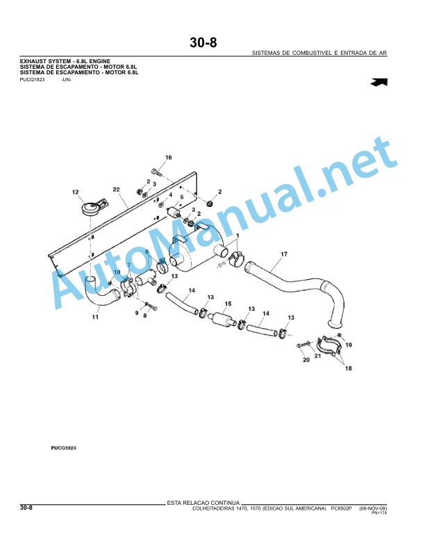 Alternative view of John Deere Harvester 1470 and 1570 Parts Catalog PC8502P Portuguese