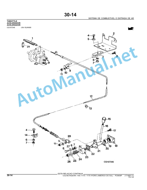 Alternative view of John Deere HARVESTERS 1165, 1175 AND 1175HYDRO Parts Catalog PC6909P 03-JUN-11 Portuguese