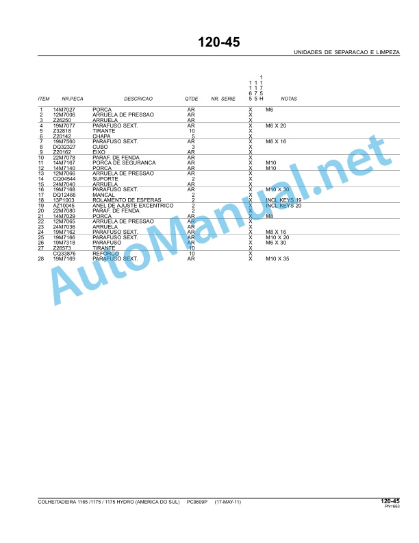 John Deere HARVESTERS 1165, 1175 AND 1175HYDRO Parts Catalog PC6909P 03-JUN-11 Portuguese 5 John Deere HARVESTERS 1165, 1175 AND 1175HYDRO Parts Catalog PC6909P 03-JUN-11 Portuguese - Image 5