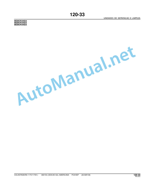 John Deere HARVESTERS 1175 and 1175H Parts Catalog PC9185P 26-May-09 Portuguese 5 John Deere HARVESTERS 1175 and 1175H Parts Catalog PC9185P 26-May-09 Portuguese-5