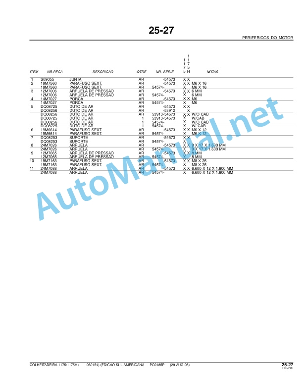 Alternative view of John Deere Harvesters 1175 and 1175H Parts Catalog PC9185P 29-AUG-08 Portuguese