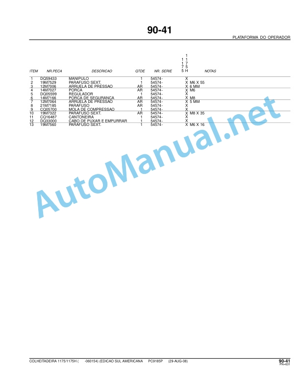 John Deere Harvesters 1175 and 1175H Parts Catalog PC9185P 29-AUG-08 Portuguese 4 John Deere Harvesters 1175 and 1175H Parts Catalog PC9185P 29-AUG-08 Portuguese - Image 4