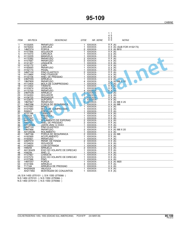John Deere Harvesters 1450 and 1550 Parts Catalog PC9187P June 23, 2009 Portuguese 4 John Deere Harvesters 1450 and 1550 Parts Catalog PC9187P June 23, 2009 Portuguese - Image 4