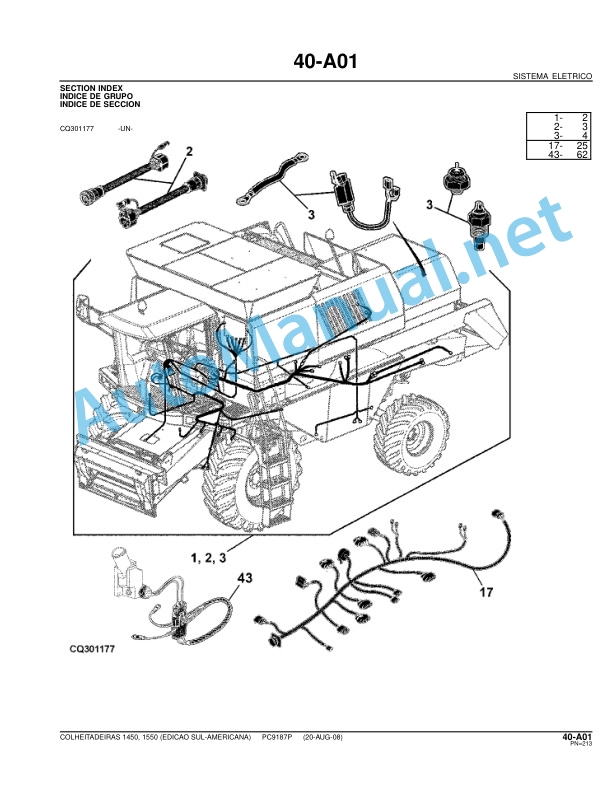Alternative view of John Deere Harvesters 1450 E 1550 Parts Catalog PC9187P 21-AUG-08 Portuguese