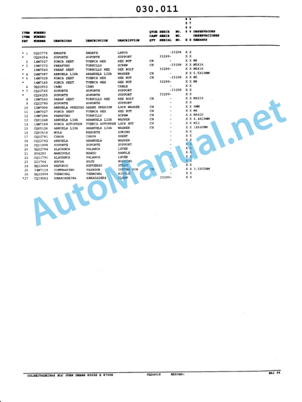 Alternative view of John Deere Harvesters 8500 and 8700 Parts Catalog CPCQ24910 Spanish