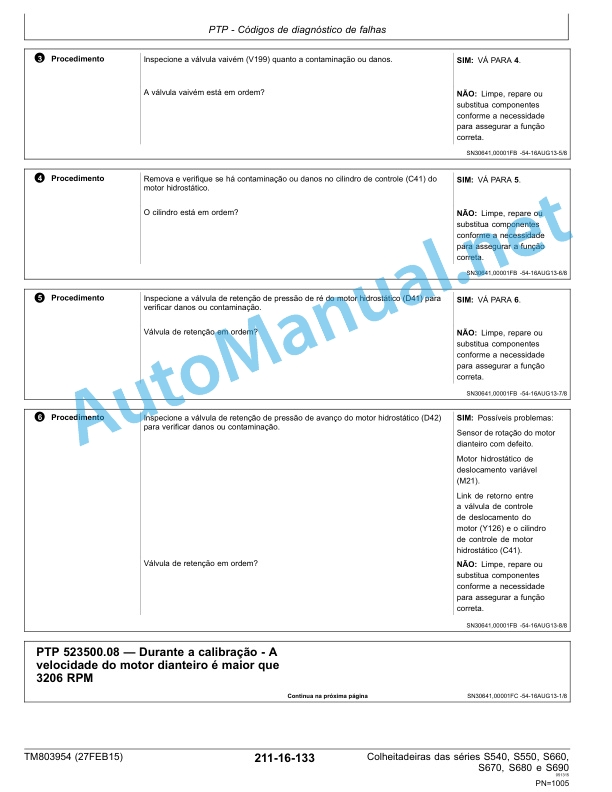 Alternative view of John Deere Harvesters series S540, S550, S660, S670, S680 and S690 Technical Manual TM803954 27 February 2015 Portuguese
