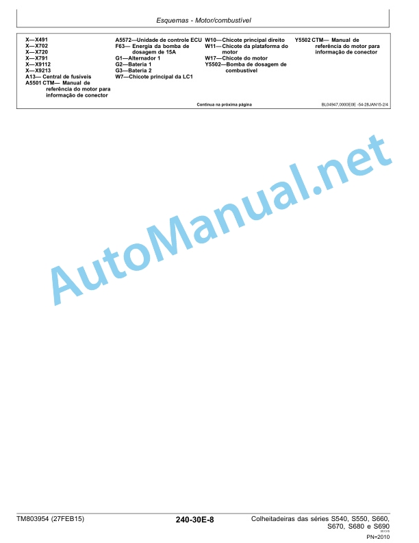 John Deere Harvesters series S540, S550, S660, S670, S680 and S690 Technical Manual TM803954 27 February 2015 Portuguese 3 John Deere Harvesters series S540, S550, S660, S670, S680 and S690 Technical Manual TM803954 27 February 2015 Portuguese - Image 3