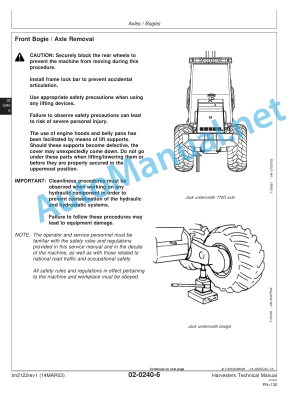 Alternative view of John Deere Harvesters Technical Manual TM 2122