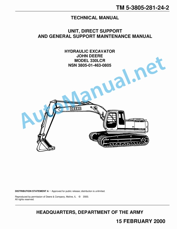John Deere HYDRAULIC EXCAVATOR MODEL 330LCR Technical Manual TM 5-3805-281-24-2 15 FEBRUARY 2000