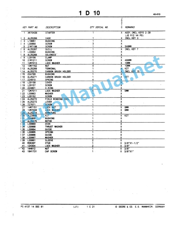 Alternative view of John Deere JD410 Backhoe Loader Parts Catalog PC4137