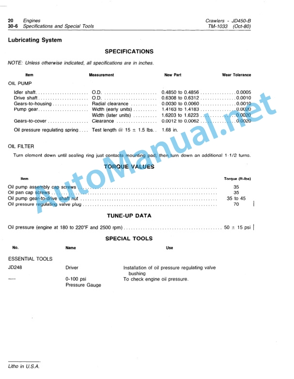 Alternative view of John Deere JD450B Crawler Tractor Technical Manual TM1033 01MAY87