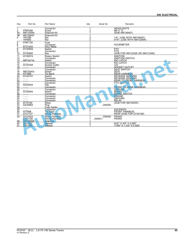John Deere LA175 100 Series Tractor Parts Catalog PC9747 Apr-11 3 John Deere LA175 100 Series Tractor Parts Catalog PC9747 Apr-11 - Image 3