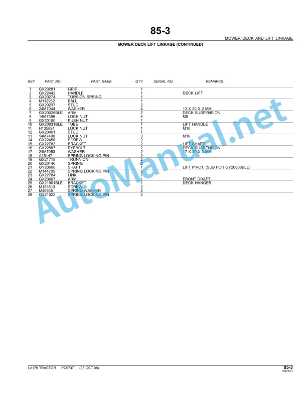 John Deere LA175 100 Series Tractor Parts Catalog PC9747 Jul-10 4 John Deere LA175 100 Series Tractor Parts Catalog PC9747 Jul-10 - Image 4