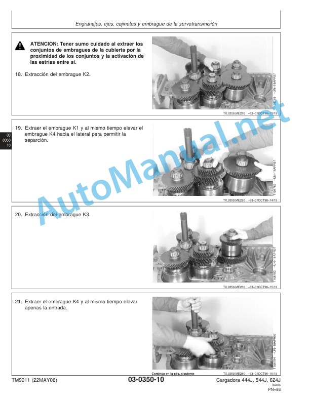Alternative view of John Deere Loader 444J, 544J, 624J Technical Manual TM9011 22 May 2006 Spanish