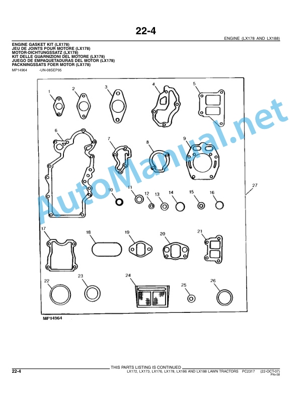 Alternative view of John Deere LX172, LX173, LX176, LX178, LX186, LX188 Lawn Tractors Parts Catalog PC2317 OCT-08