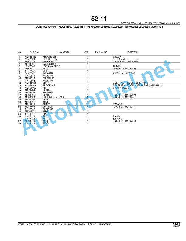 John Deere LX172, LX173, LX176, LX178, LX186, LX188 Lawn Tractors Parts Catalog PC2317 OCT-08 4 John Deere LX172, LX173, LX176, LX178, LX186, LX188 Lawn Tractors Parts Catalog PC2317 OCT-08 - Image 4