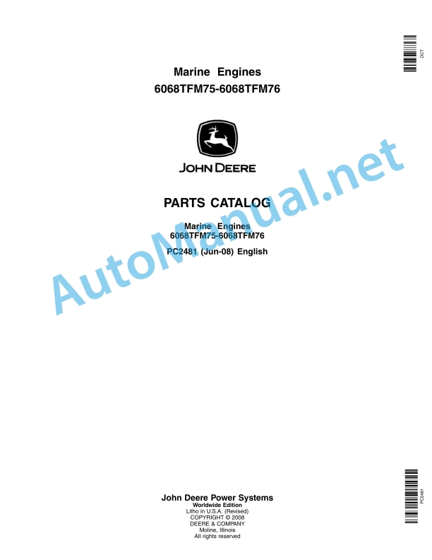 John Deere Marine Engines 6068TFM75-6068TFM76 Parts Catalog PC2481 Jun-08