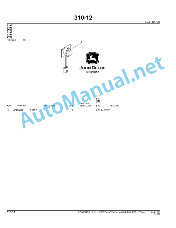 John Deere Marine Engines 6068TFM75-6068TFM76 Parts Catalog PC2481 Jun-08 3 John Deere Marine Engines 6068TFM75-6068TFM76 Parts Catalog PC2481 Jun-08 - Image 3
