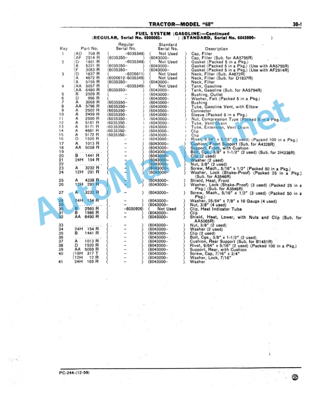 Alternative view of John Deere Model 60 Tractor Parts Catalog PC 244