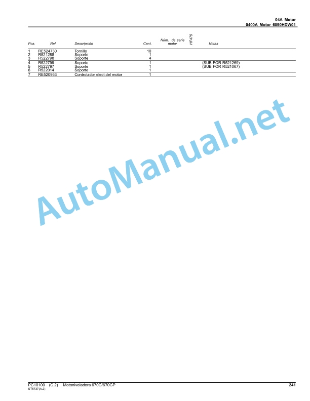 Alternative view of John Deere Motor Grader 670G 670GP Parts Catalog PC10100 Jun-10 Spanish