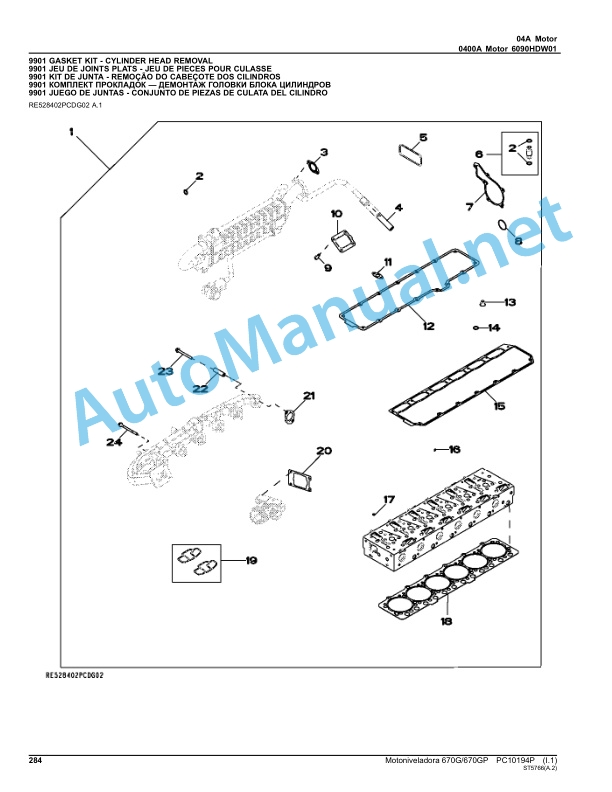 Alternative view of John Deere Motor Grader 670G 670GP Parts Catalog PC10194P March 2014 Portuguese