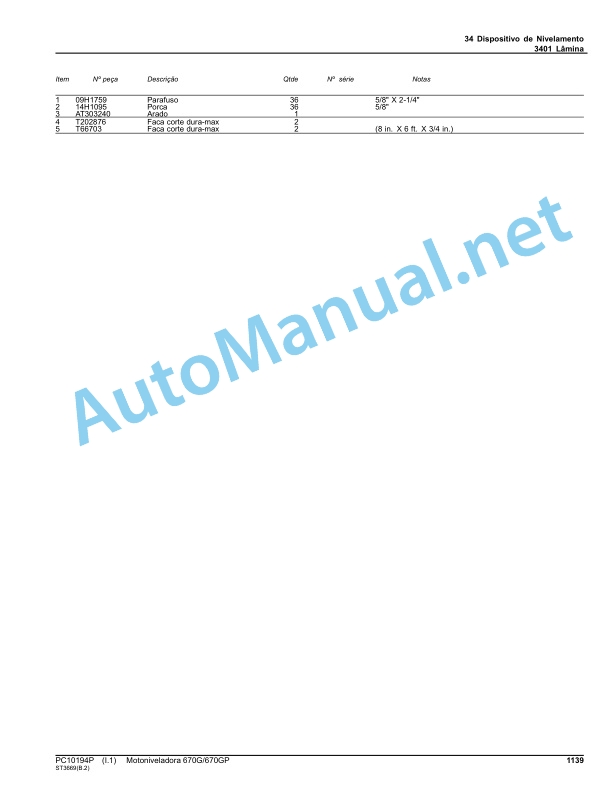 John Deere Motor Grader 670G 670GP Parts Catalog PC10194P March 2014 Portuguese 5 John Deere Motor Grader 670G 670GP Parts Catalog PC10194P March 2014 Portuguese - Image 5