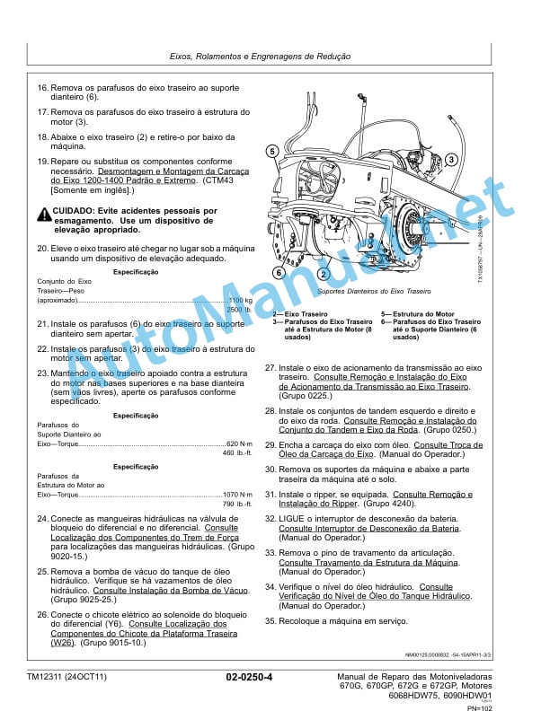 Alternative view of John Deere Motor Graders 670G, 670GP, 672G and 672GP Motor 6068HDW75 Motor 6090HDW01 Technical Manual TM12311 24OCT11 Portuguese