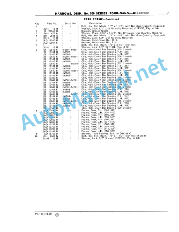Alternative view of John Deere No. 500 Series (Four-Gang) Killefer Disk Harrow Parts Catalog PC 199