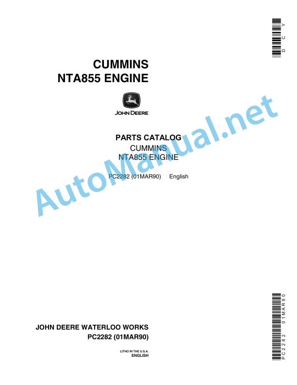John Deere NT855 Engine Parts Catalog PC2282 01MAR90