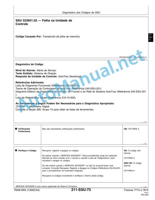 John Deere Operation and Test Tractors 7715 and 7815 Technical Manual TM2816R4 13DEC04 Portuguese 4 John Deere Operation and Test Tractors 7715 and 7815 Technical Manual TM2816R4 13DEC04 Portuguese-4