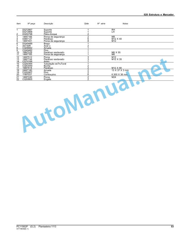 Alternative view of John Deere Plantadeira 1113 Parts Catalog PC11562P Nov-15 Portuguese