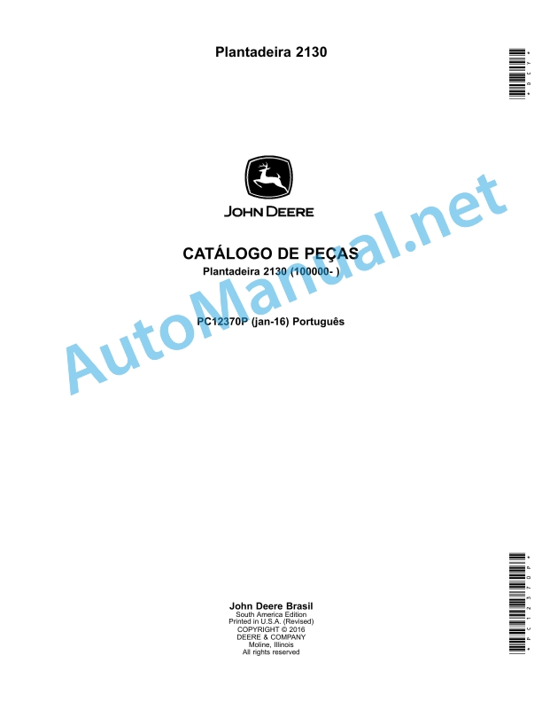 John Deere Plantadeira 2130 Parts Catalog PC12370P January 2016 Portuguese