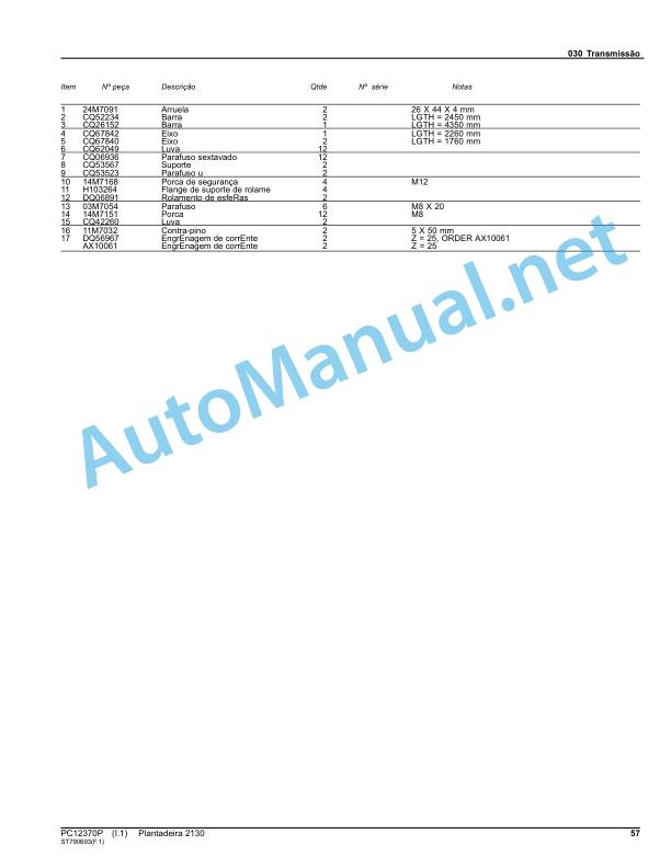 Alternative view of John Deere Plantadeira 2130 Parts Catalog PC12370P January 2016 Portuguese