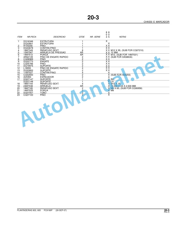 Alternative view of John Deere Plantadeiras 803 e 805 Parts Catalog PC9190P 03-OCT-07 Portuguese