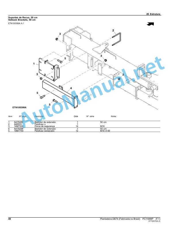 Alternative view of John Deere Planter DB74 (Made in Brazil) Parts Catalog PC11999P AUG-13 Portuguese