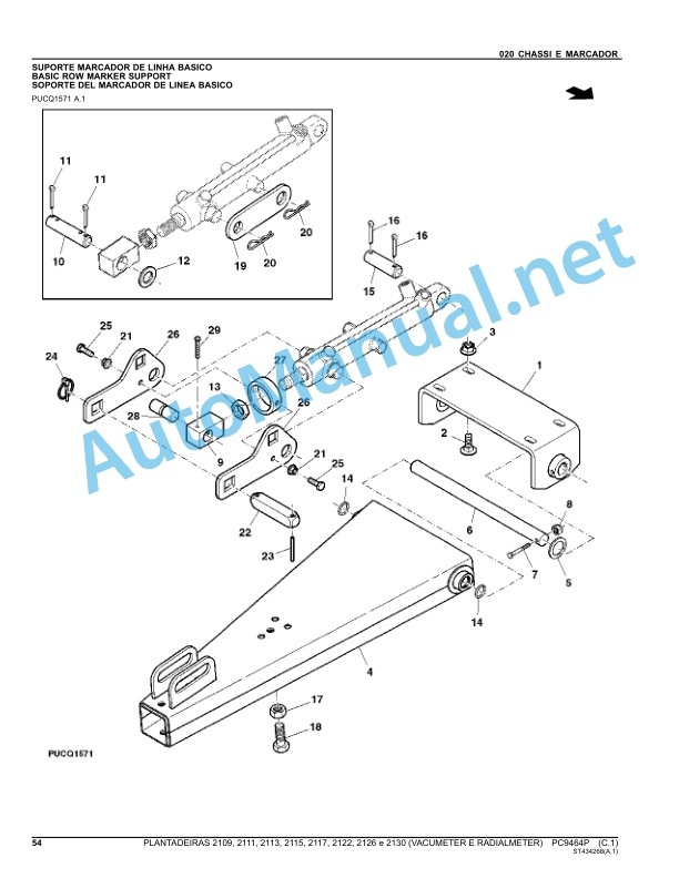 Alternative view of John Deere Planters 2109, 2111, 2113, 2115, 2117, 2122, 2126 and 2130 (Vacumeter and Radialmeter) Parts Catalog PC9464P 201206 Portuguese