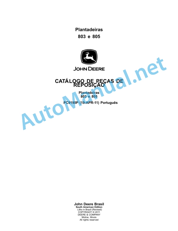John Deere Planters 803 and 805 Parts Catalog PC9190P 19-Apr-11 Portuguese