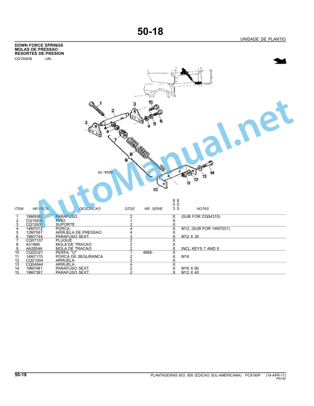 John Deere Planters 803 and 805 Parts Catalog PC9190P 19-Apr-11 Portuguese 5 John Deere Planters 803 and 805 Parts Catalog PC9190P 19-Apr-11 Portuguese - Image 5