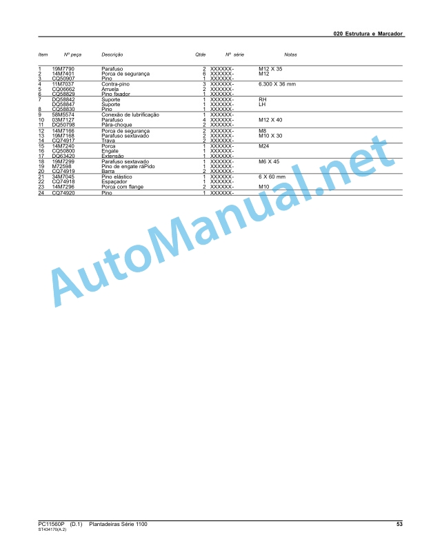 Alternative view of John Deere Planters Series 1100 Parts Catalog PC11560P February 2014 Portuguese