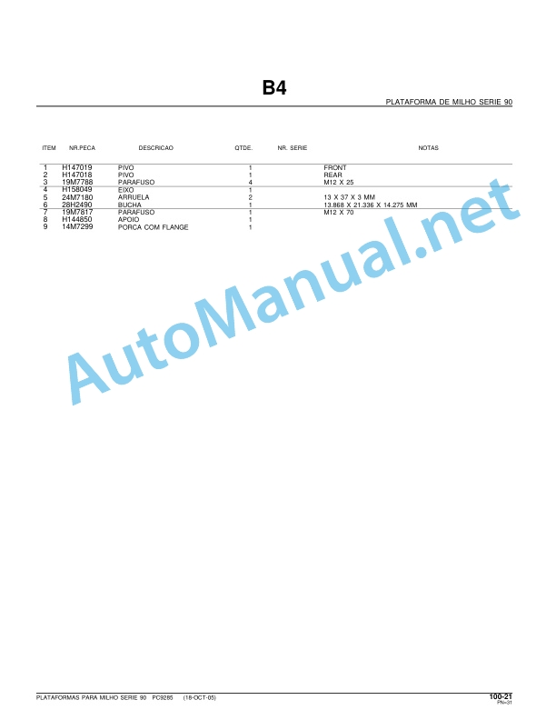 John Deere Platform for corn Series 90 Parts Catalog PC9285P Portuguese 3 John Deere Platform for corn Series 90 Parts Catalog PC9285P Portuguese - Image 3